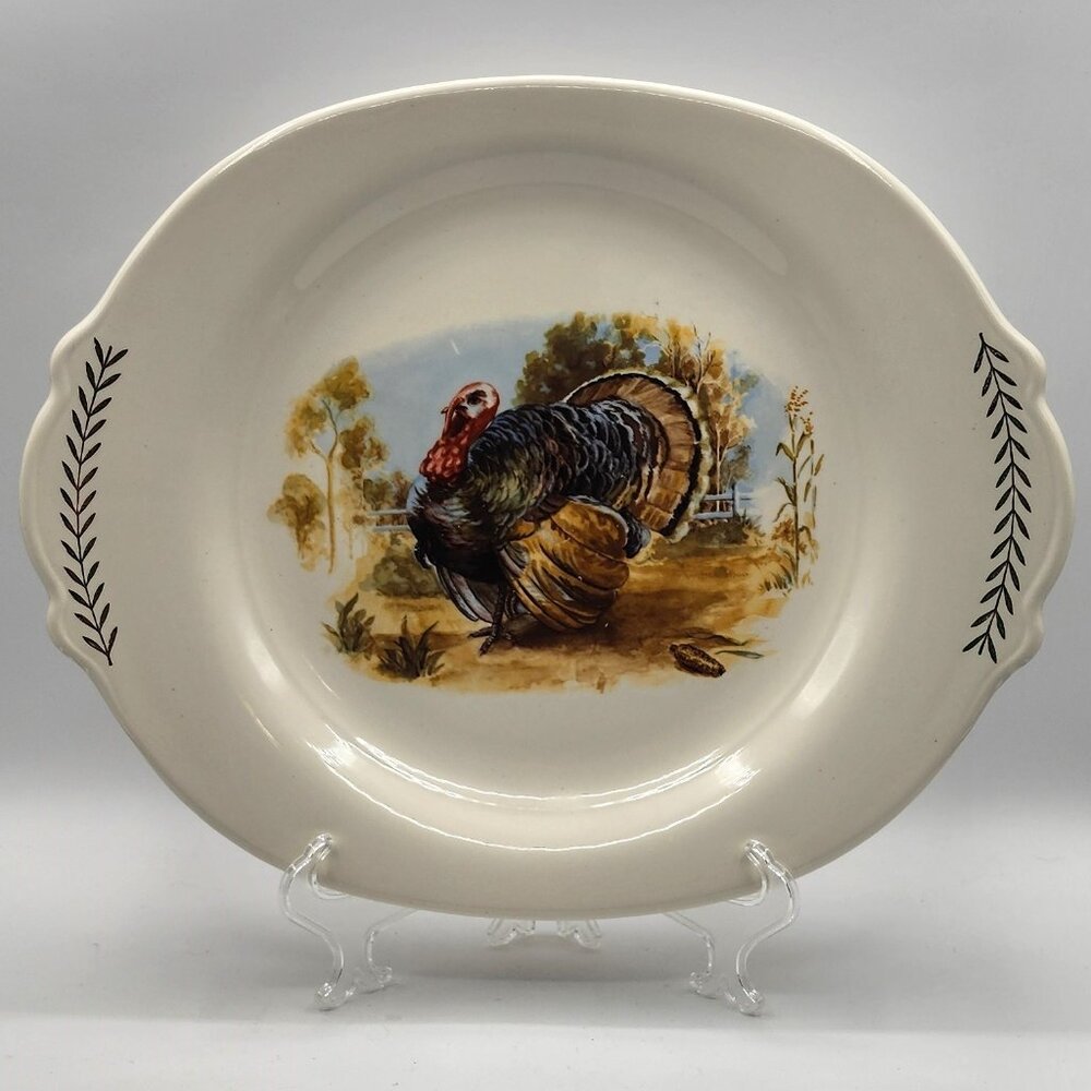 Vintage Limoges Candle Light USA Thanksgiving Turkey Platter 22K Gold Rare *Pics